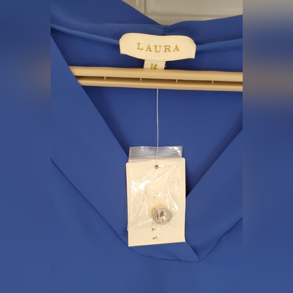 LAURA Women's 14 Electric Blue Semi Sheer V Neckline Blouse Tunic - Picture 2 of 9